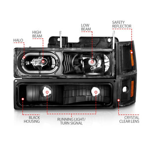 ANZO 88-98 Chevrolet C1500 Crystal Headlights Black Housing w/ Signal and Side Marker Lights