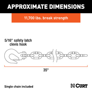 Curt 35in Safety Chain w/1 Clevis Hook (11700lbs Clear Zinc)