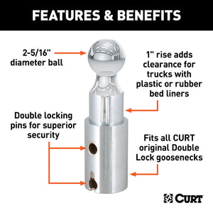 Curt Double Lock 2-5/16in Riser Gooseneck Ball (1in Rise for Bed Liner)