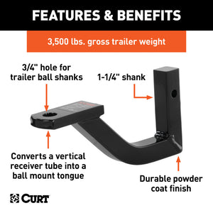 Curt Vertical Receiver Ball Mount (1-1/4in Shank 3500lbs)