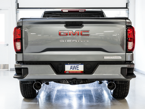 AWE Tuning 4th Gen GM 1500 5.3L 0FG Catback Split Rear Exit (Flat Bumper) - Quad Chrome Tips