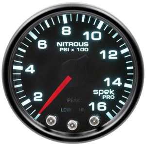 Autometer Spek-Pro Gauge Nitrous Press 2 1/16in 1600psi Stepper Motor W/Peak & Warn Blk/Smoke/Blk