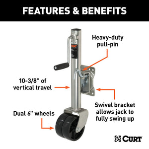 Curt Marine Jack w/Dual 6in Wheels (1500lbs 10in Travel Packaged)