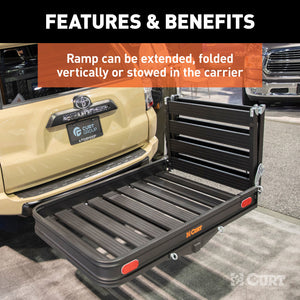 Curt 50in x 30-1/2in Aluminum Hitch Cargo Carrier w/Ramp