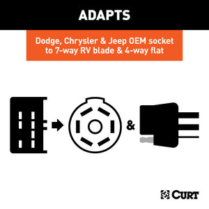 Curt Dual-Output 7 & 4-Way Connector w/Backup Alarm (Plugs into Dodge 8-Prong)