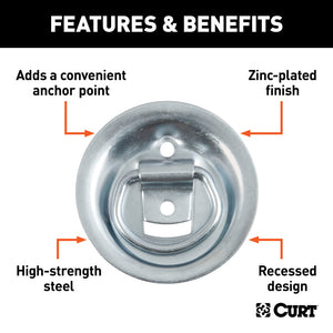 Curt 1-1/8in x 1-5/8in Recessed Tie-Down Ring (1000lbs Clear Zinc)