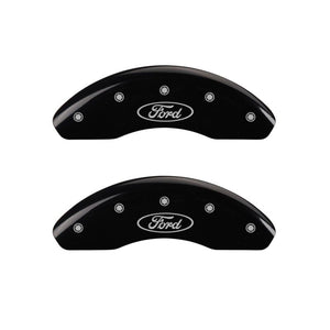 MGP 4 Caliper Covers Engraved Front & Rear Oval logo/Ford Black finish silver ch