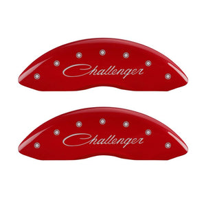 MGP 4 Caliper Covers Engraved Front Cursive/Challenger Engraved Rear RT Red finish silver ch