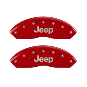 MGP Front set 2 Caliper Covers Engraved Front JEEP Red finish silver ch