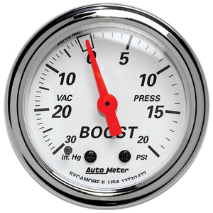 Autometer Arctic White 2-1/16in 30 in. Hg/20 PSI Full Sweep Mechanical Vacuum/Boost Pressure Gauge