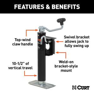 Curt Bracket-Mount Swivel Jack w/Top Handle (2000lbs 10in Travel)