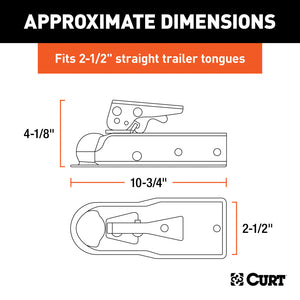 Curt 2in Straight-Tongue Coupler w/Posi-Lock (2-1/2in Channel 3500lbs Zinc)