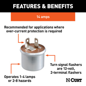 Curt 14-Amp Turn Signal Flasher (1-4 Lamps 2-8 Hazards)