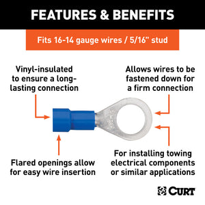 Curt Ring Terminals (16-14 Wire Gauge 5/16in Stud Size 100-Pack)