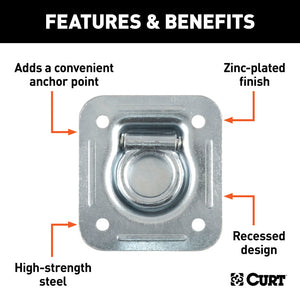 Curt 1-1/2in x 1-1/2in Recessed Tie-Down Ring (5000lbs Clear Zinc)