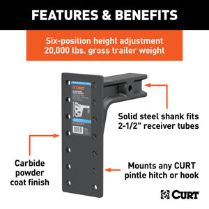 Curt Adjustable Pintle Mount (2-1/2in Shank 20000lbs 12-1/2in High 10-3/4in Long)