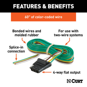 Curt 4-Way Flat Connector Socket w/60in Wires (Vehicle Side)