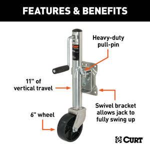 Curt Marine Jack w/6in Wheel (1200lbs 10in Travel Packaged)