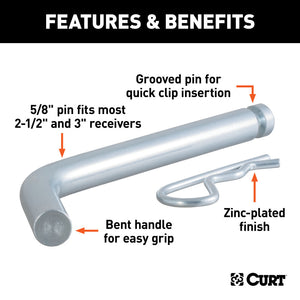 Curt Heavy-Duty 5/8in Hitch Pin w/Groove (2-1/2in or 3in Receiver Zinc)