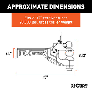 Curt Receiver-Mount Ball & Pintle Combo (2-1/2in Shank 2-5/16in Ball 20000lbs)