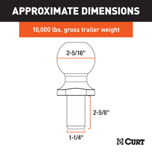 Curt 2-5/16in Trailer Ball (1-1/4in x 2-5/8in Shank 10000lbs Chrome)