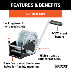 Curt Hand Winch (2100lbs 9-3/4in Handle)