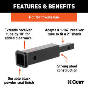 Curt Receiver Tube Adapter (1-1/4in to 2in Shank Not for Towing Use 6-1/4in Length)