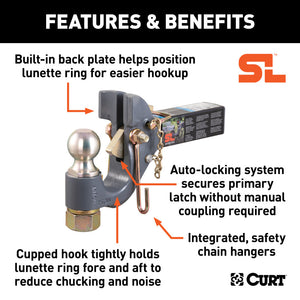 Curt SecureLatch Receiver-Mount Ball & Pintle Hitch Combo (2in Shank 2in Ball 14K)