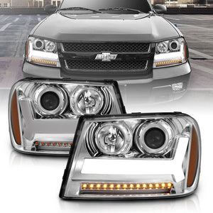 ANZO 2006-2009 Chevrolet Trailblazer Projector Headlights w/ Plank Style Design Chrome w/ Amber