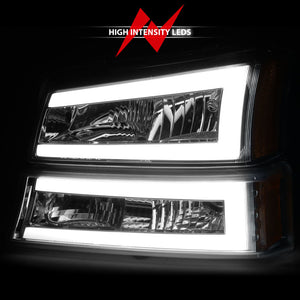 ANZO 2003-2006 Chevrolet Silverado 1500 Crystal Headlights w/ Light Bar Chrome Housing