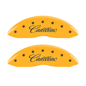 MGP 4 Caliper Covers Engraved Front Cursive/Cadillac Engraved Rear CTS4 Yellow finish black ch