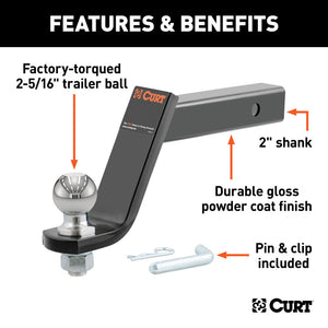 Curt Loaded Ball Mount w/2-5/16in Ball (2in Shank 7500lbs 6in Drop)