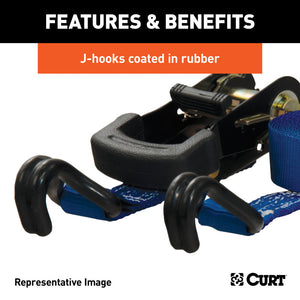 Curt 16ft Blue Cargo Strap w/J-Hooks (733lbs)