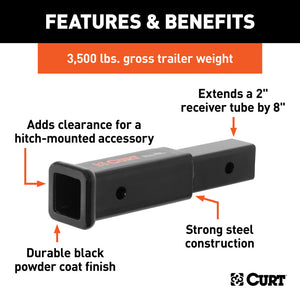 Curt 8in Receiver Tube Extender (2in Shank 3500lbs)