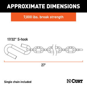 Curt 27in Safety Chain w/1 S-Hook (7000lbs Clear Zinc)