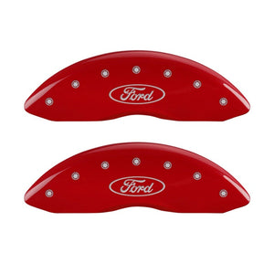 MGP Front set 2 Caliper Covers Engraved Front Oval logo/Ford Red finish silver ch