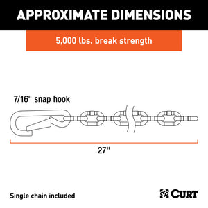 Curt 27in Safety Chain w/1 Snap Hook (5000lbs Clear Zinc)