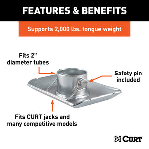 Curt Pin-On Jack Foot (Fits 2in Tube 2000lbs 1-11/16in Height Packaged)