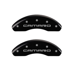 MGP 4 Caliper Covers Engraved Front & Rear Gen 4/Camaro Black finish silver ch