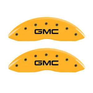 MGP 4 Caliper Covers Engraved Front & Rear 99-03 GMC Sierra 1500 Yellow Finish Black GMC Logo