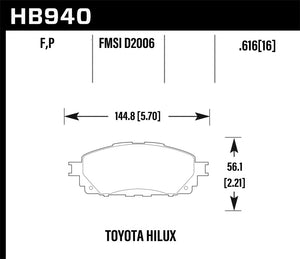 Hawk 16-17 Toyota Hilux Street Super Duty Front Brake Pads