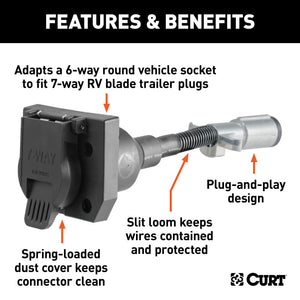 Curt Electrical Adapter (6-Way Round Vehicle to 7-Way RV Blade Trailer)