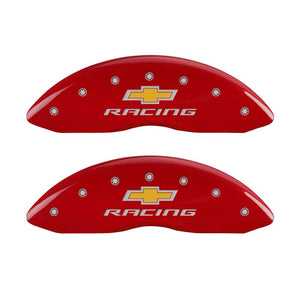 MGP 4 Caliper Covers Engraved Front & Rear Chevy racing Red finish silver ch