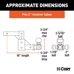 Curt Adjustable Tri-Ball Mount (2in Shank 1-7/8in 2in & 2-5/16in Balls)