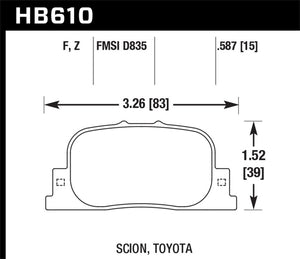 Hawk 05-09 Scion tC / 00-01 Lexus ES300 Performance Ceramic Street Rear Brake Pads