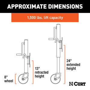 Curt Marine Jack w/8in Wheel (1500lbs 10in Travel Packaged)