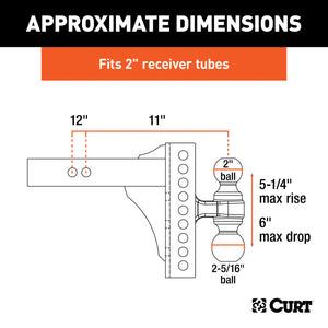 Curt Adjustable Channel Mount w/Dual Ball (2in Shank 14000lbs 6in Drop)