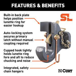 Curt SecureLatch Pintle Hook (24000lbs 2-1/2in / 3in Lunette)