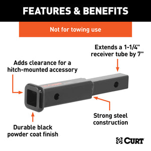 Curt 7in Receiver Tube Extender (1-1/4in Shank Not for Towing Use)