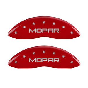 MGP Front set 2 Caliper Covers Engraved Front MOPAR Red finish silver ch